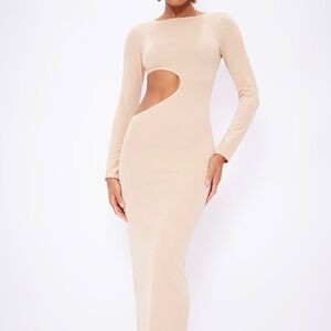 Tan Long Sleeve Cut Out Maxi